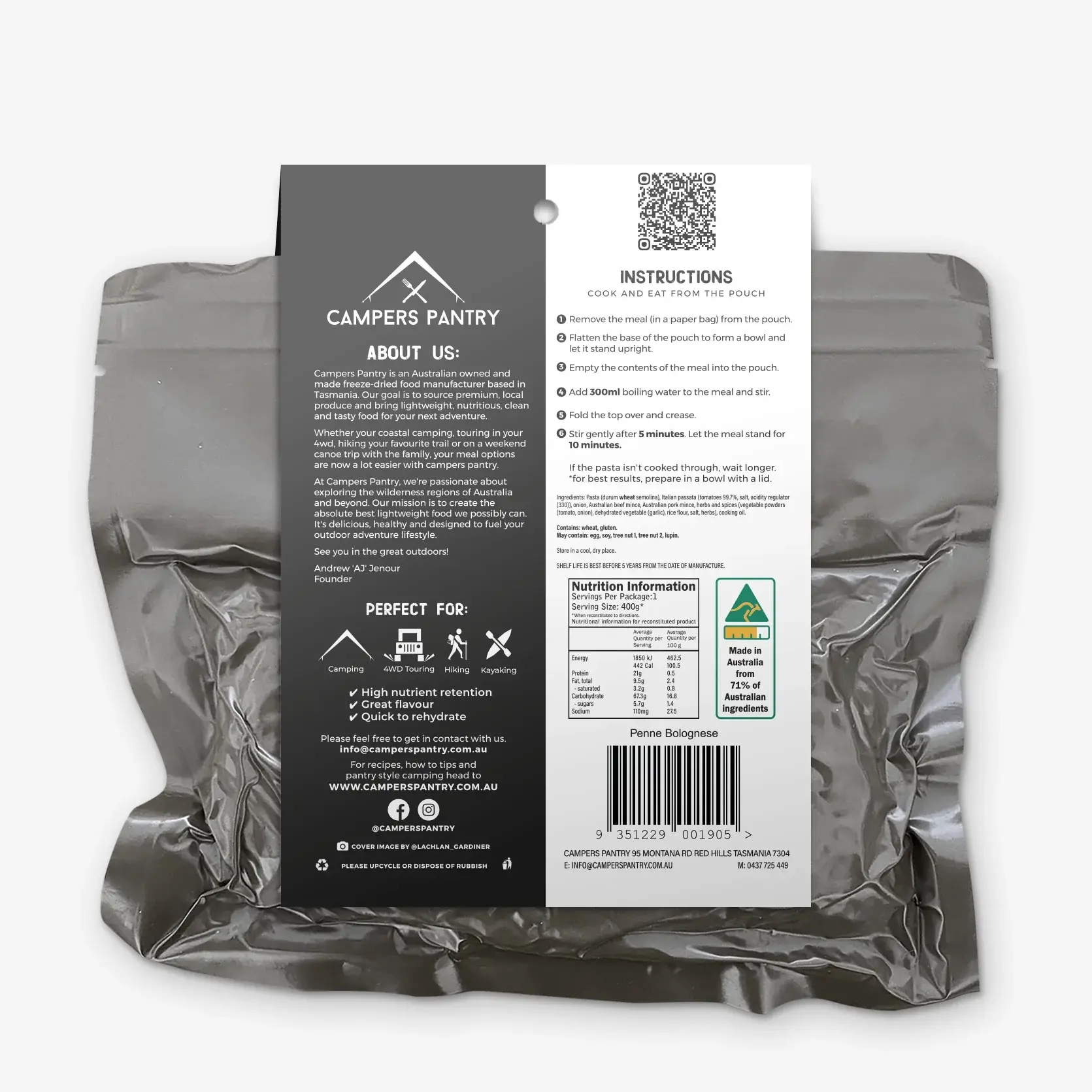 Campers Pantry Penne Bolognese Expedition 100g Freeze Dried Meal - Image 2
